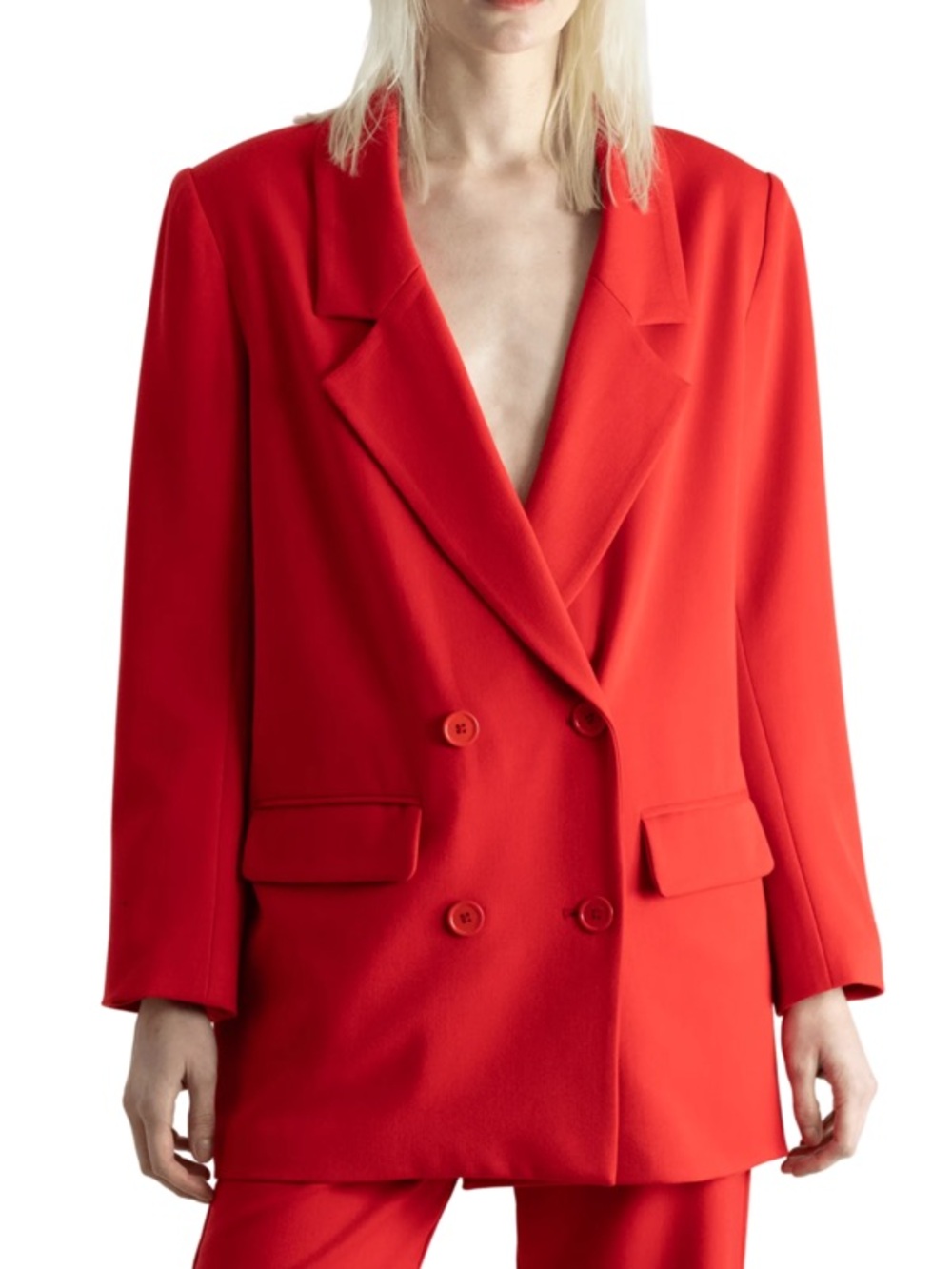 Zara Bright Red Double-Breasted Blazer